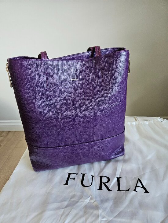 Furla Handbags - Furla Textured Leather Expandable Tote - Purple - Medium/Large
